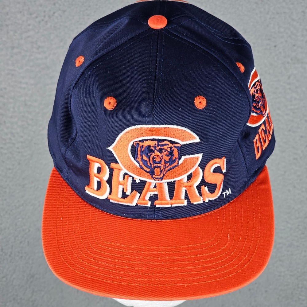 Vintage AJD Chicago Bears Snapback Hat Navy Orange Team NFL 90s Cap Mens OSFA